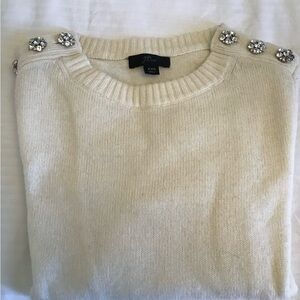 J. Crew Cream Crewneck Sweater with Jeweled Shoulder Buttons